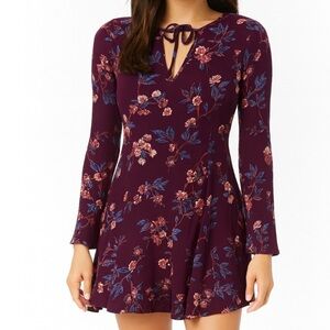 en creme dress fit & flare long sleeve skater style maroon wine burgundy SZ SM